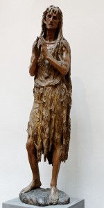 Donatello, Mary Magdalene, 1454-1455, poplar wood, polychromed and gilded, 89”, Opera di S. Maria del Fiore, Florence, Photo by Marie-Lan Nguyen via Wikimedia Commons, Creative Commons Attribution 2.5 Generic License.