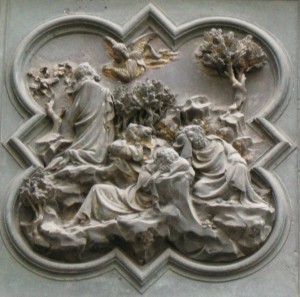 Lorenzo Ghiberti, Agony in the Garden, North door of the Florence Baptistery, 1404-1424, Florence, Photo by sailko via Wikimedia Commons, GNU Free Documentation License.  