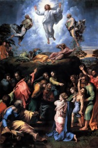 Raphael, Transfiguration, c. 1518-1520, Pinacoteca vaticana, Rome, Public Domain via Wikimedia Commons.